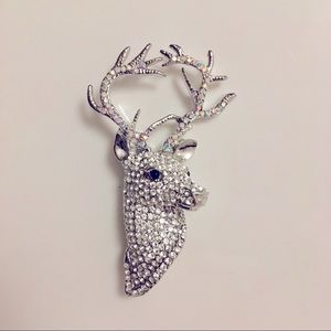 Deer Head Diamanté Brooch